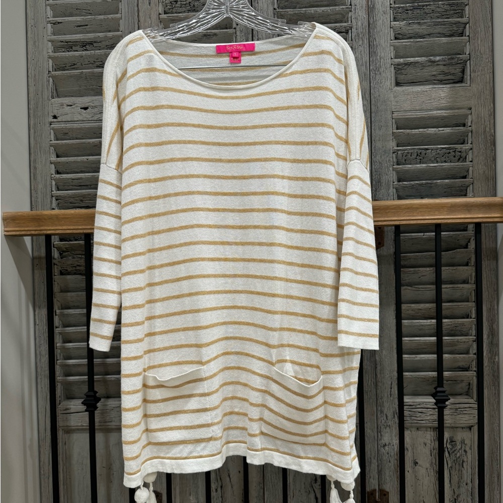 Lily Pulitzer white and gold size small sweater